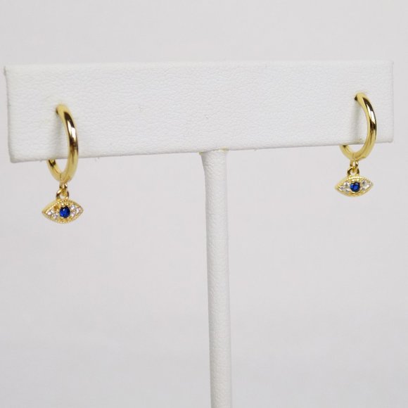 evil eye dainty delicate hoops huggies pave CZ - Picture 5 of 10